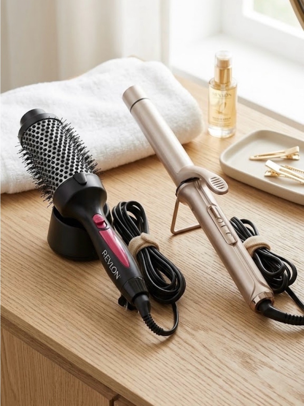 Revlon Black and Rose Gold Hot Air Brush & Curling Iron Set